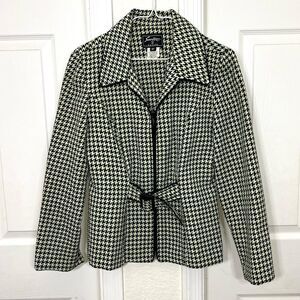 Vintage 90’s Houndstooth Blazer Front Belt Lime Green and Black Size 8 Petite